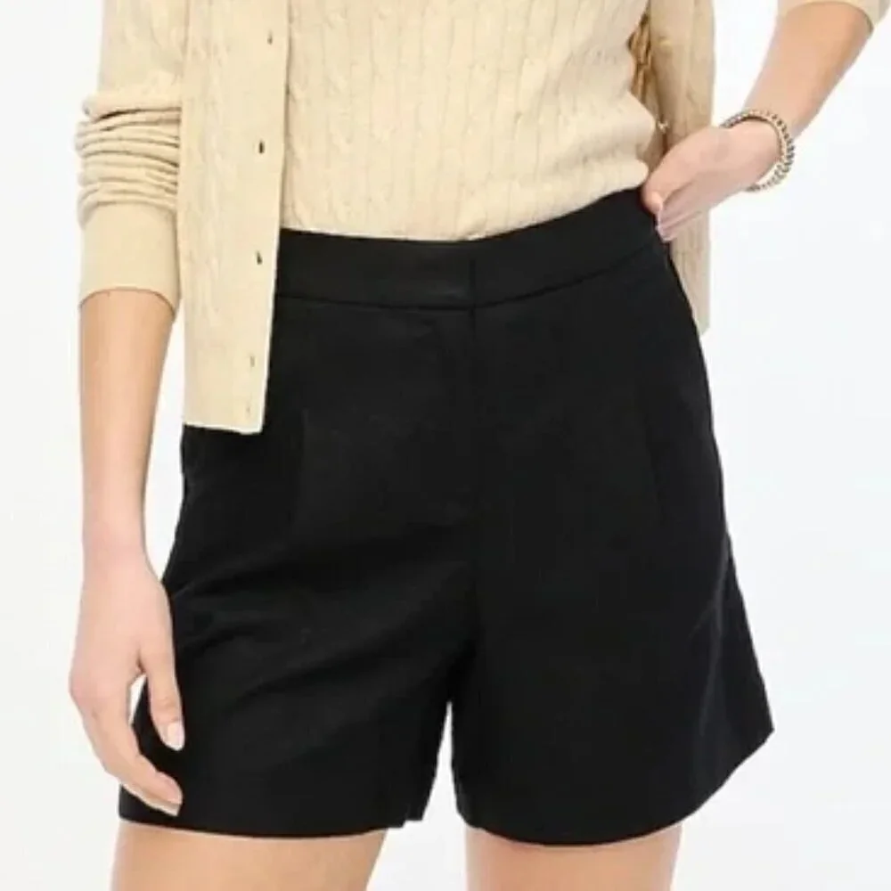 J. Crew Elastic Back Linen Blend Pleated Shorts Black Size 2 NWOT